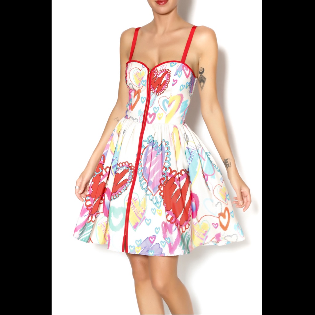 Amanda Uprichard Katy Retro Hearts Silk Dress L